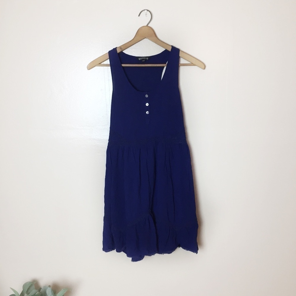 [Express] Blue Sleeveless Crochet Babydoll Mini Dress